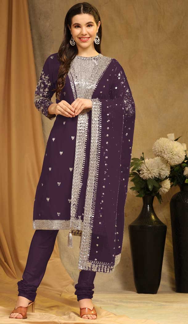 Wine Faux Georgette Embroidery Work Casual Wear Pakistani Salwar Suit – 8154180770