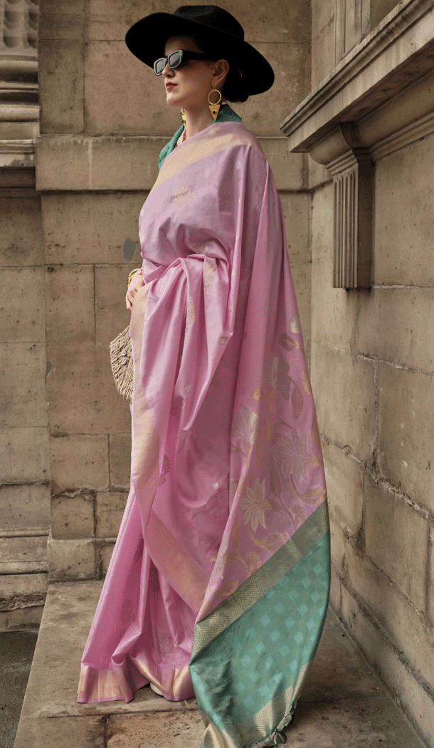 Function Wear Soft Silk Printed With Weaving Work Casual Saree In Pink – 8304181707