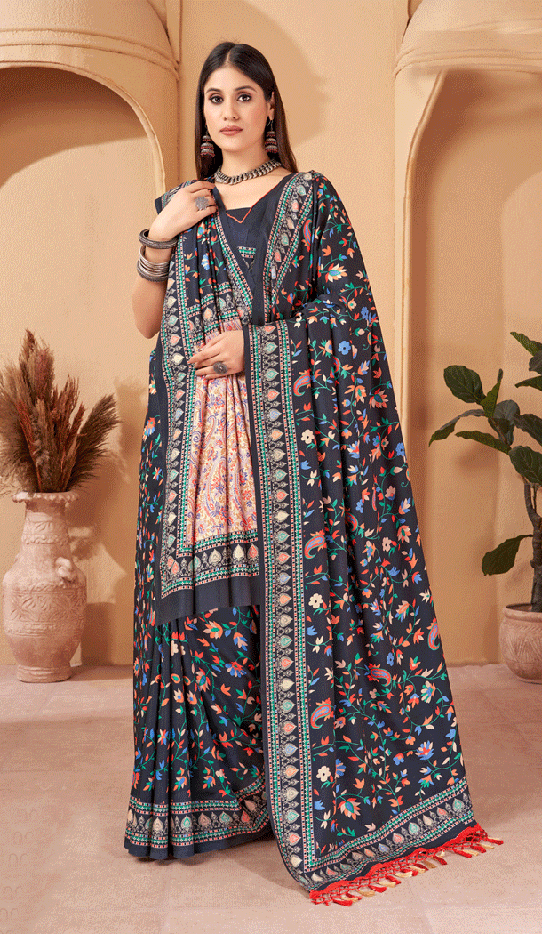 Traditional Black Digital Printed Pashmina Casual Wear Saree – 8306181714