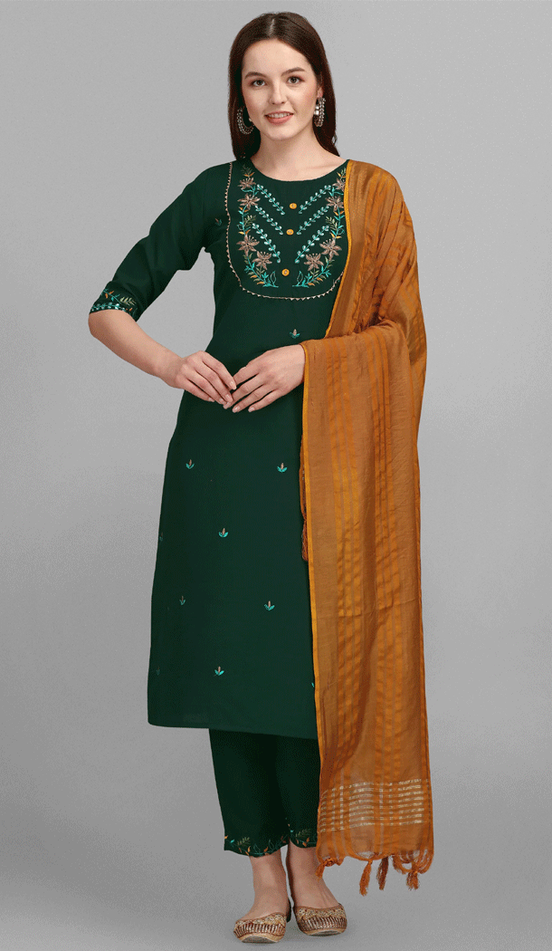 Embroidered Cotton Casual Wear Readymade Salwar Kameez In Green – 8309181726