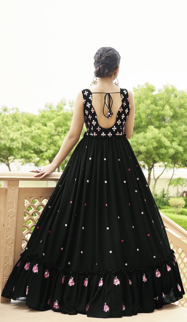 Georgette Sequence Embroidery Work Party Wear Gown In Black – 8340181891