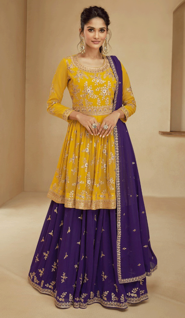 Blooming Georgette Embroidered Yellow Color Wedding Wear Designer Salwar Suit – 8320181773