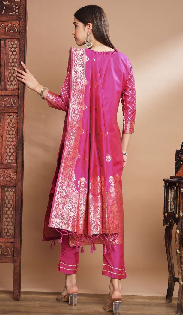 Pink Traditional Cotton Silk Woven Work Casual Wear Readymade Salwar Suit – 8354181950