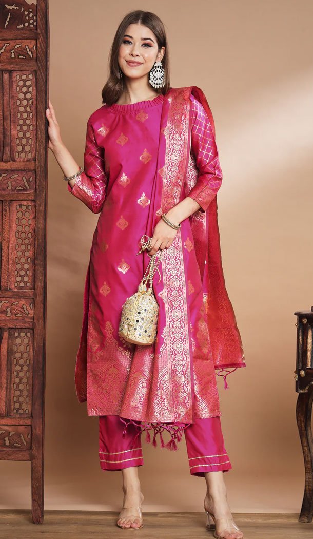 Pink Traditional Cotton Silk Woven Work Casual Wear Readymade Salwar Suit – 8354181950