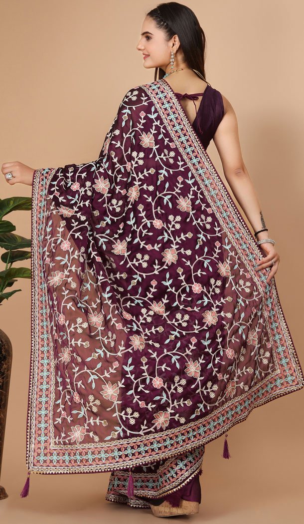 Party Wear Soft Rangoli Silk Embroidered Purple Color Designer Saree – 8378182072