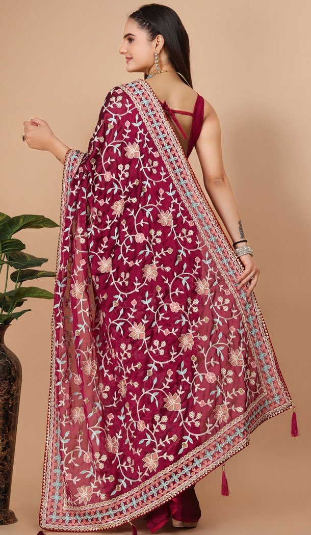 Party Wear Soft Rangoli Silk Embroidered Maroon Color Designer Saree – 8378182075