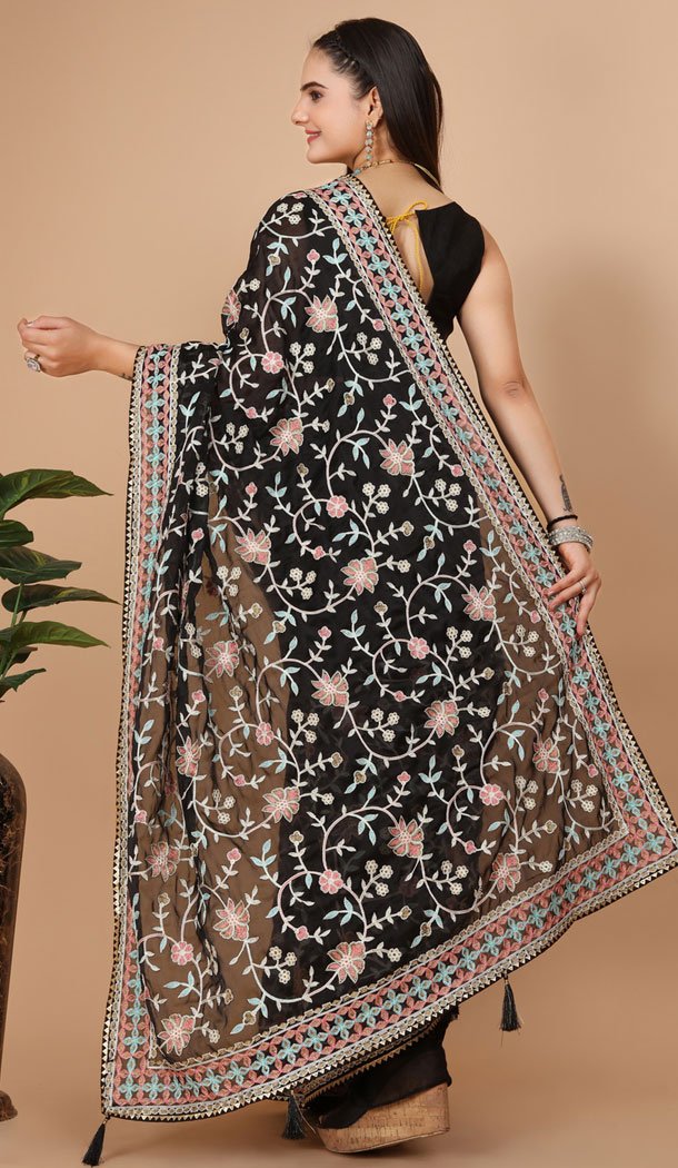 Party Wear Soft Rangoli Silk Embroidered Black Color Designer Saree – 8378182076