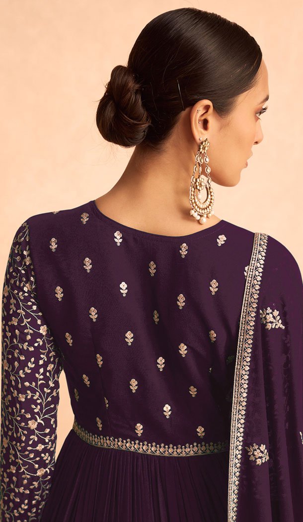 Georgette Embroidery Work Anarkali Style Salwar Suit In Purple – 8415182283