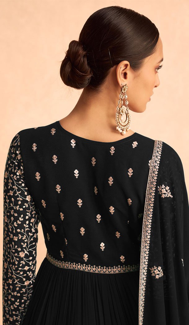 Georgette Embroidery Work Anarkali Style Salwar Suit In Black – 8415182284