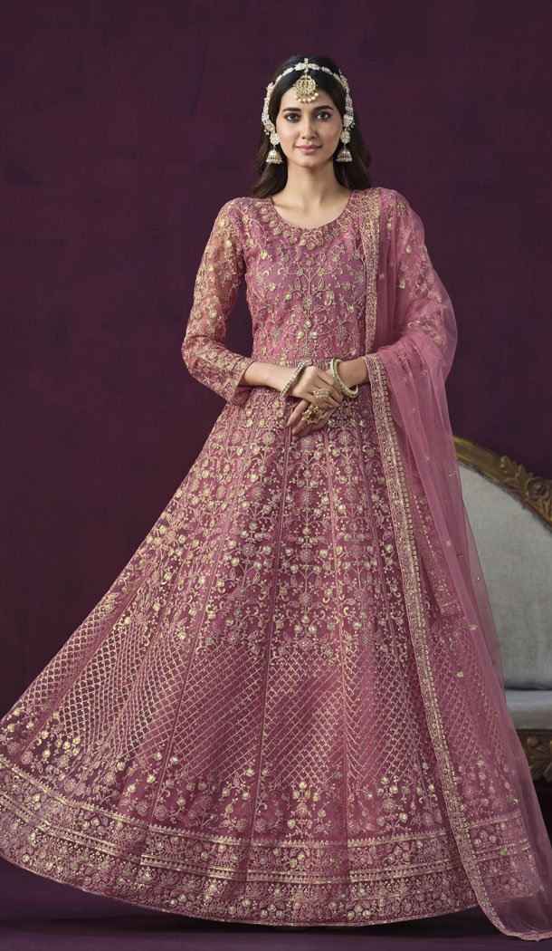 Pink Color Net Embroidery Work Anarkali Style Salwar Suit – 8507182832