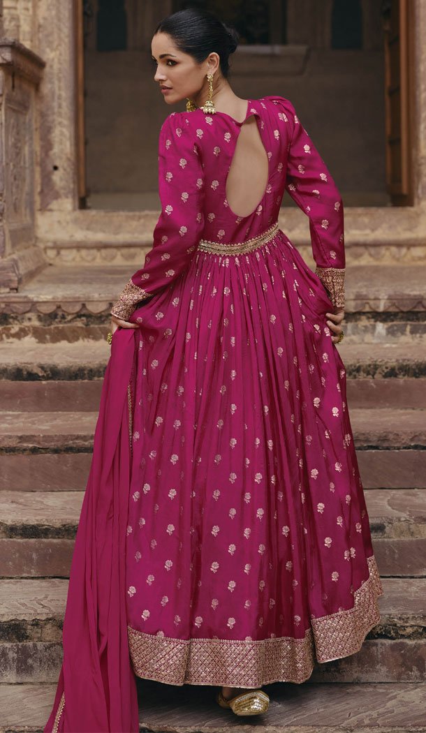 Rani Pink Viscose Silk Embroidery Work Anarkali Salwar Kameez – 8521182885