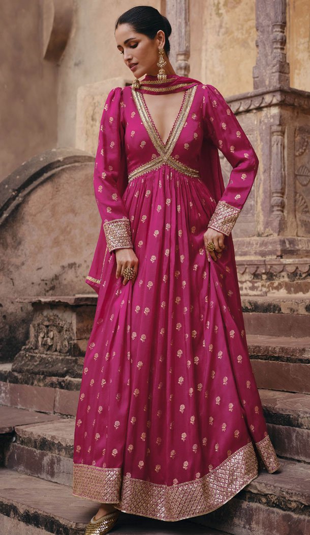 Rani Pink Viscose Silk Embroidery Work Anarkali Salwar Kameez – 8521182885