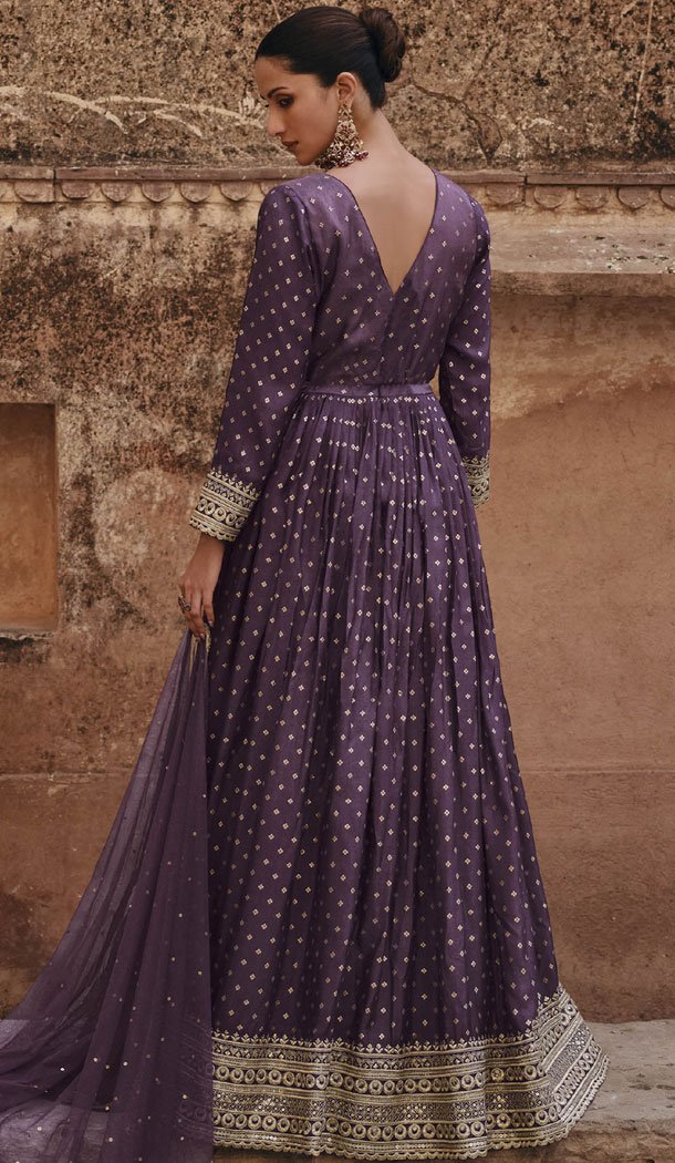 Purple Viscose Silk Embroidery Work Anarkali Salwar Kameez – 8521182887