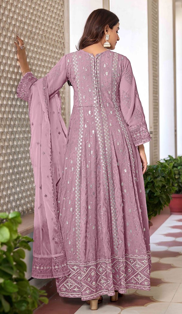 Lavender Faux Georgette Embroidery Work Designer Salwar Kameez – 8601183233