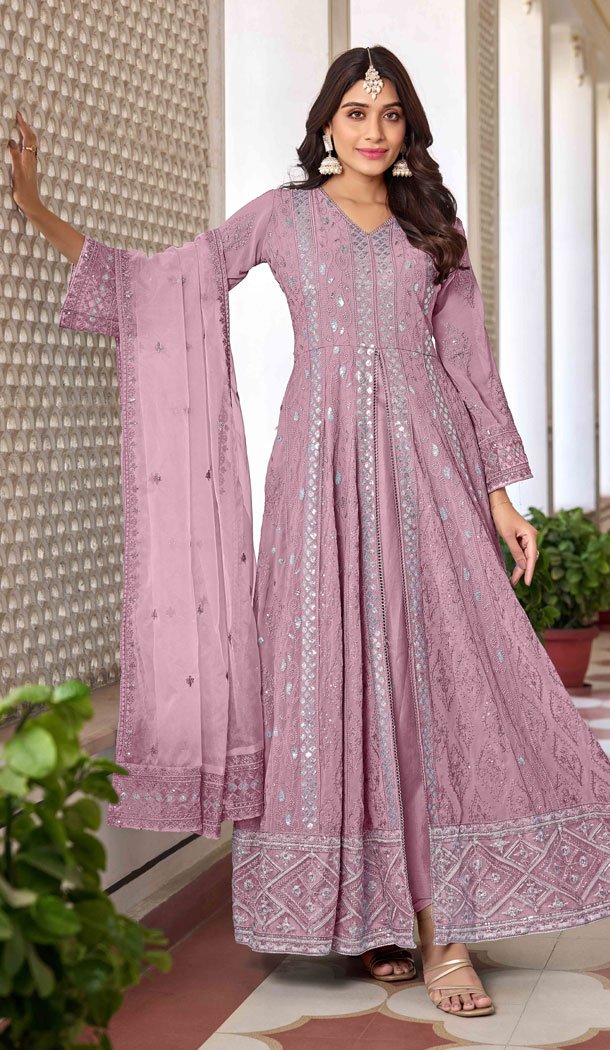 Lavender Faux Georgette Embroidery Work Designer Salwar Kameez – 8601183233