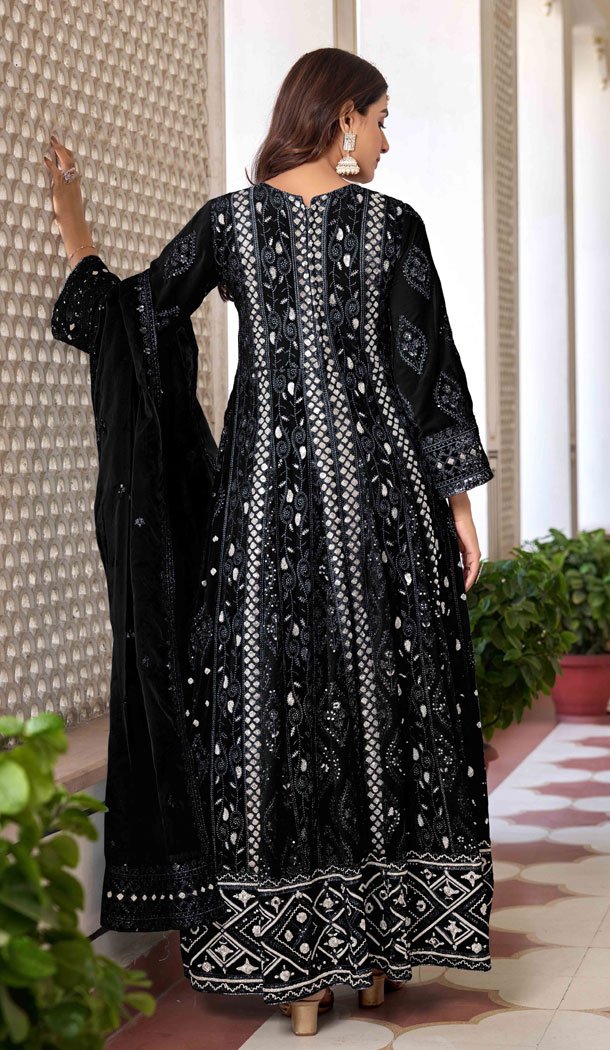 Black Faux Georgette Embroidery Work Designer Salwar Kameez – 8601183234