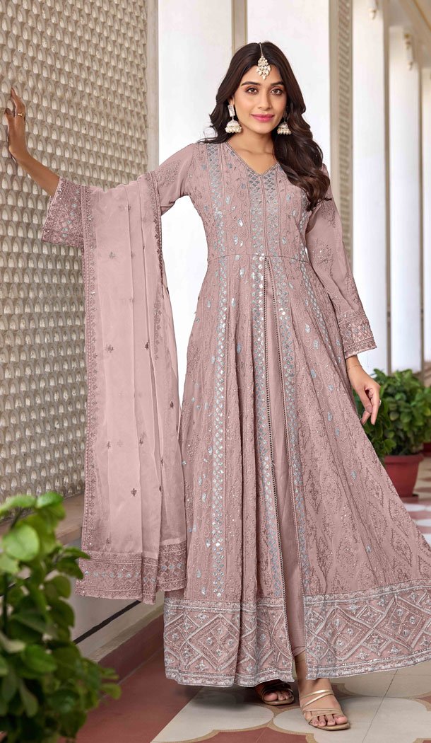 Mauve Faux Georgette Embroidery Work Designer Salwar Kameez – 8601183235