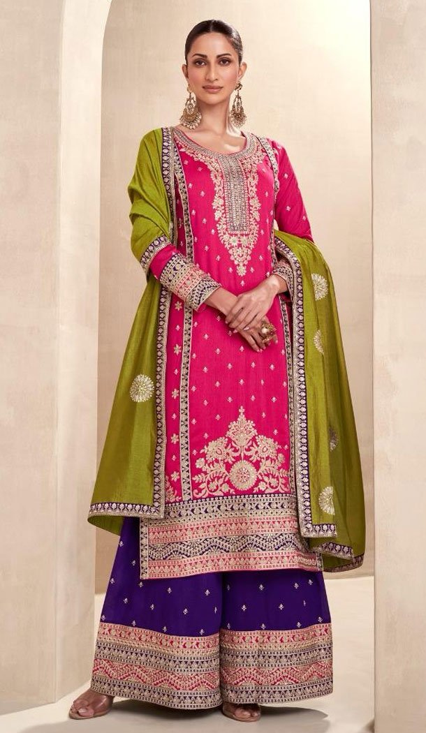 Premium Silk Pink Color Embroidery Work Palazzo Suit – 8611183284