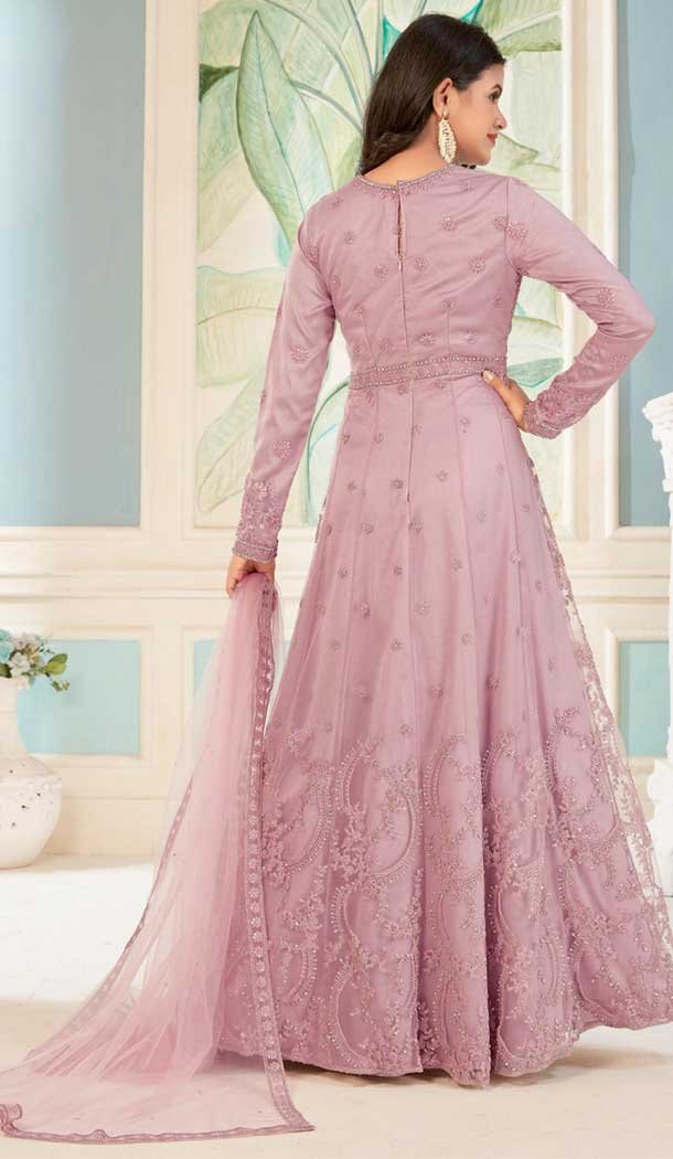 Net Embroidered Work Pakistani Anarkali Salwar Suit in Pink -8741183975