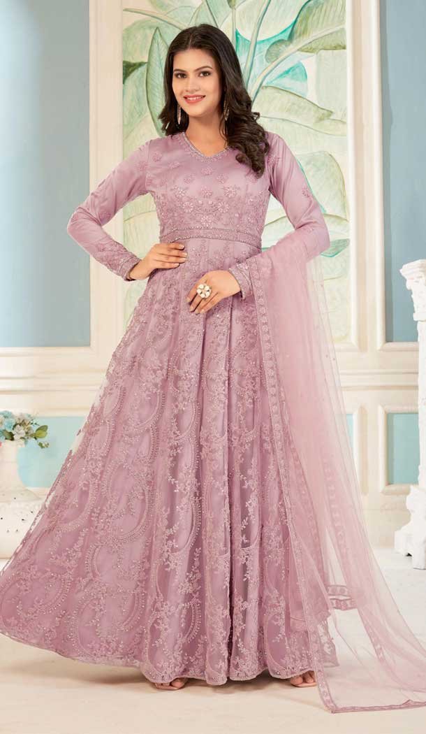 Net Embroidered Work Pakistani Anarkali Salwar Suit in Pink -8741183975