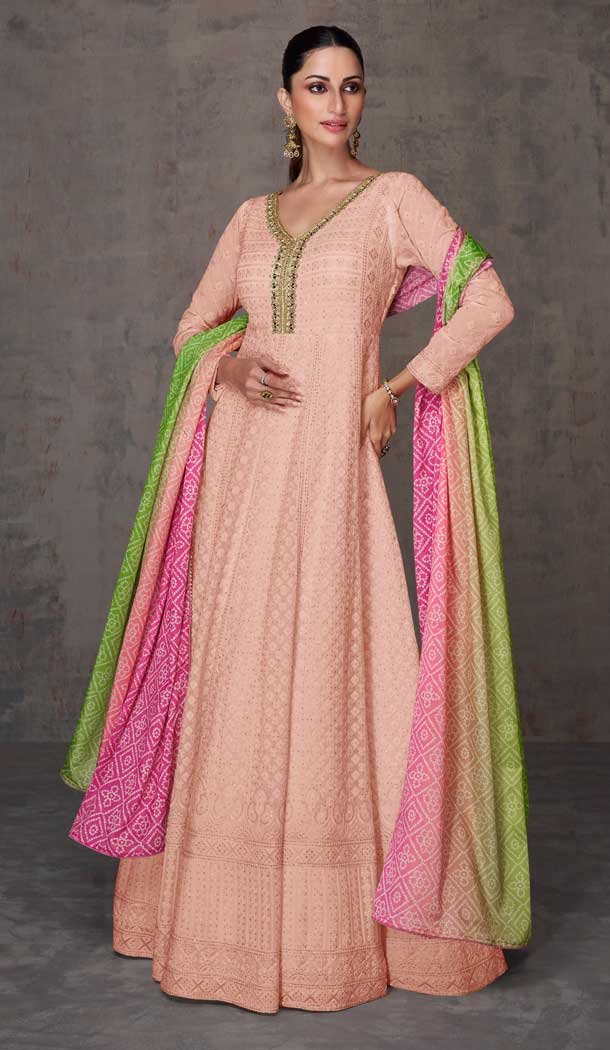 Georgette Embroidery Work Anarkali Salwar Suit in Pink -8761184058