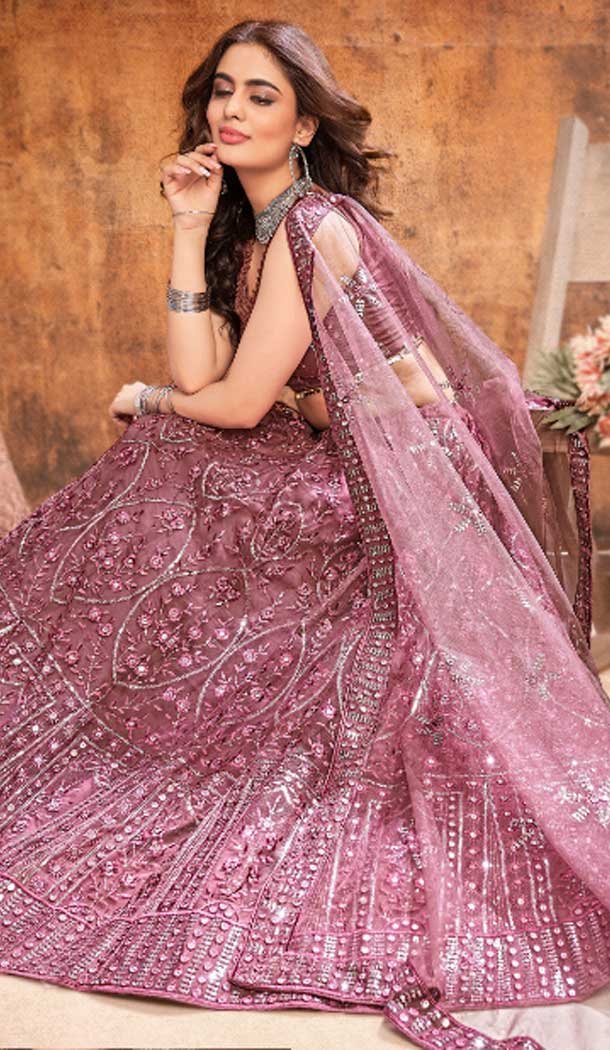 Dark Mauve Color Soft Net Sequence Work Designer Lehenga Choli -8966185043