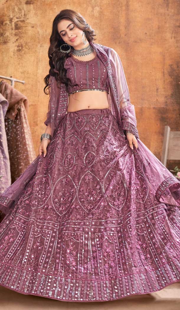 Dark Mauve Color Soft Net Sequence Work Designer Lehenga Choli -8966185043