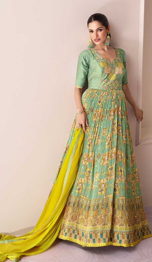 Georgette Green Color Embroidery Work Anarkali Salwar Suit -8997185167