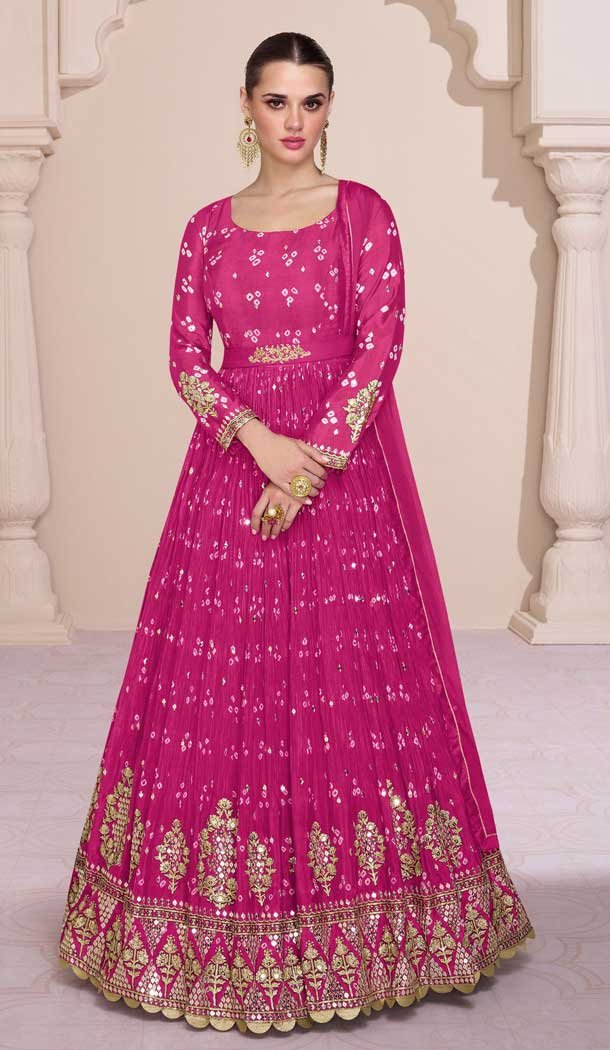 Georgette Pink Color Embroidery Work Anarkali Salwar Suit -8997185168