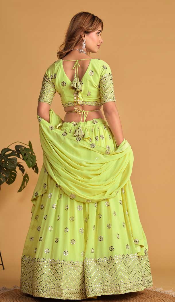 Georgette Embroidery Work Designer Wear Lehenga Choli in Neon Green -9125185816