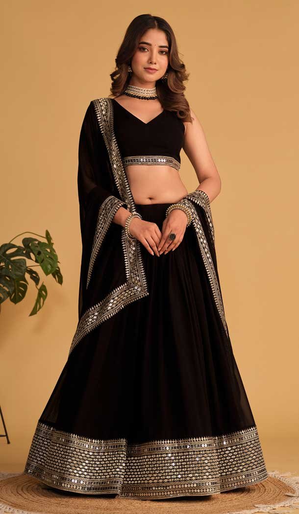 Georgette Embroidery Work Designer Wear Lehenga Choli in Black -9125185817