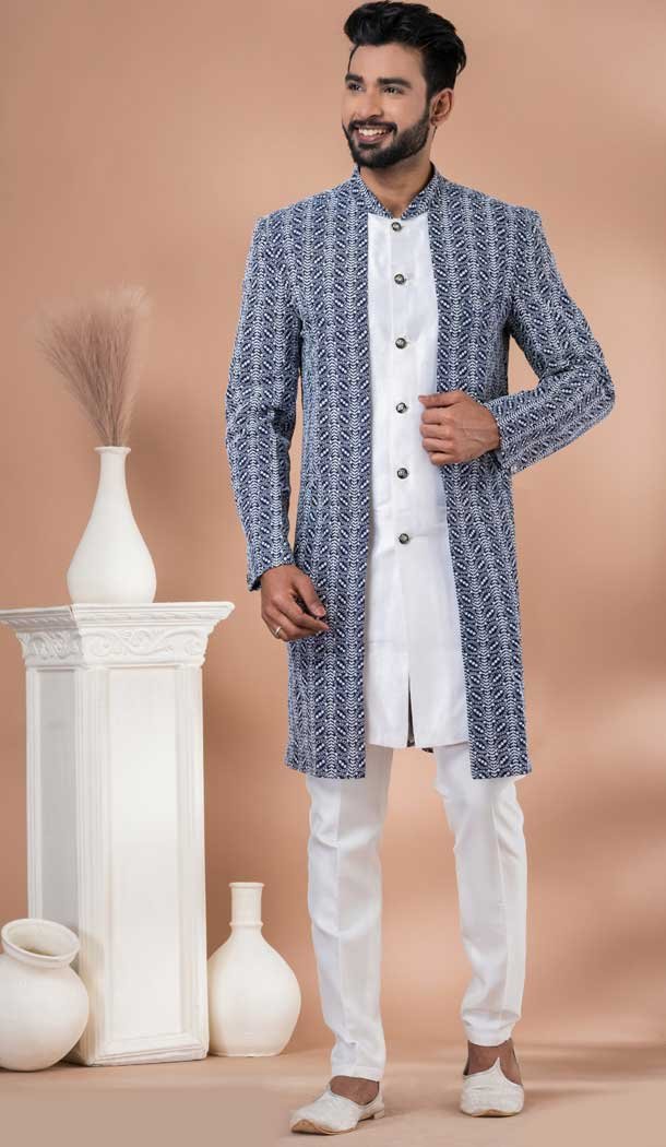 Dhupion Silk Designer Indo Western for Men in Multi Color -9131185829