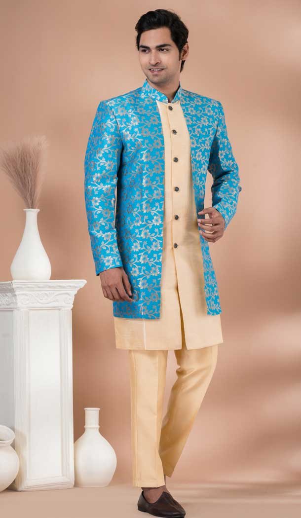 Jacquard Designer Indo Western for Men in Multi Color -9131185830