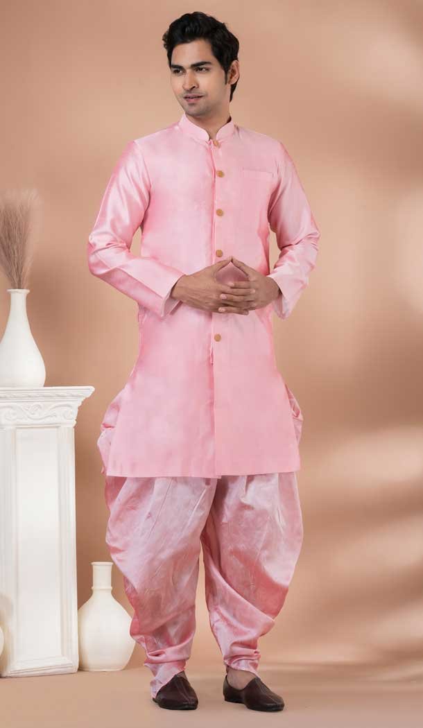 Dhupion Silk Designer Indo Western for Men in Pink Color -9131185848