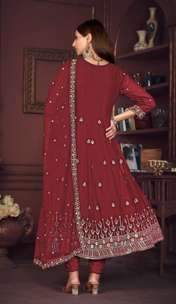 Georgette Embroidery Work Anarkali Style Salwar Suit in Maroon -9176186137