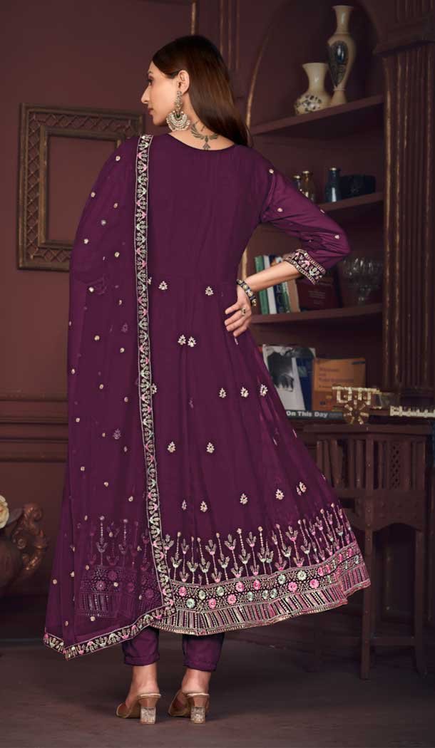 Georgette Embroidery Work Anarkali Style Salwar Suit in Purple -9176186138