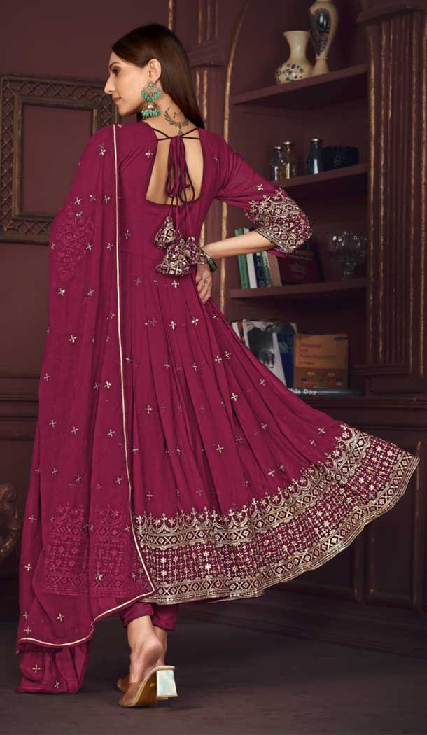 Embroidery Work Georgette Women Anarkali Suit in Dark Pink -9178186143