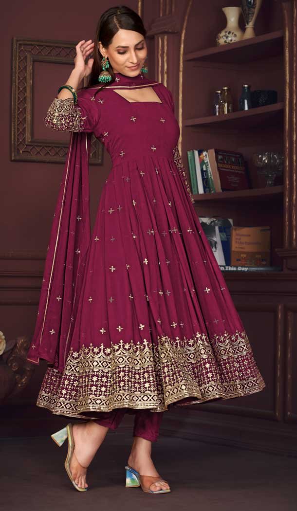 Embroidery Work Georgette Women Anarkali Suit in Dark Pink -9178186143