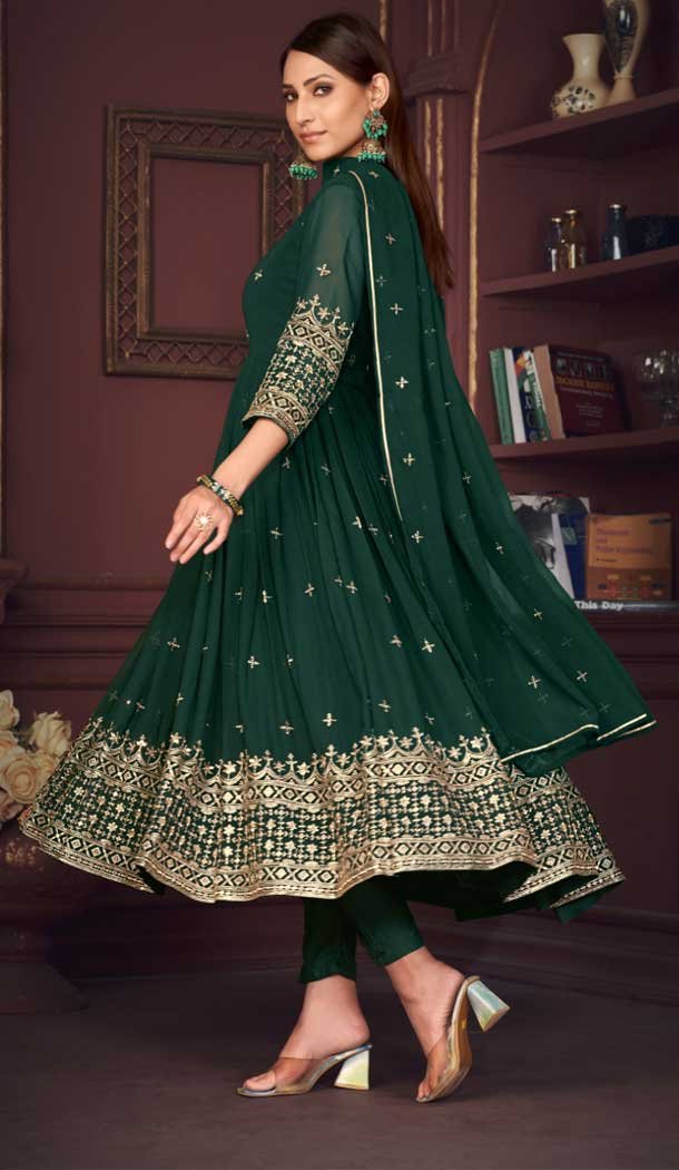 Embroidery Work Georgette Women Anarkali Suit in Green -9178186144