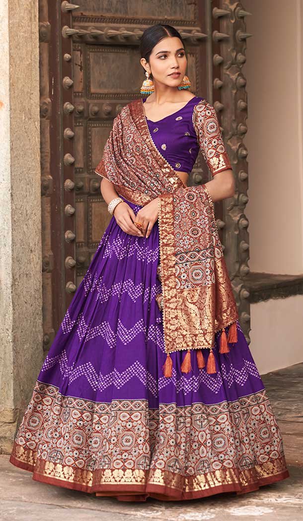 Digital Print Work Tussar Silk Navratri Chaniya Choli in Purple -9181186158