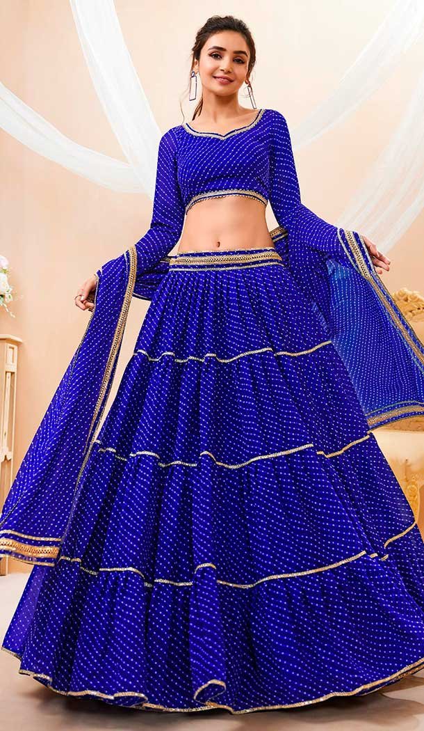 Georgette Laheriya Printed Work Navratri Chaniya Choli in Blue -142857794