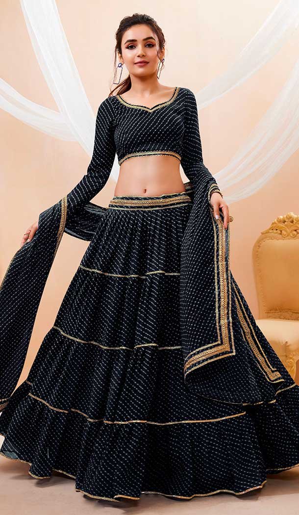 Georgette Laheriya Printed Work Navratri Chaniya Choli in Black -142857795