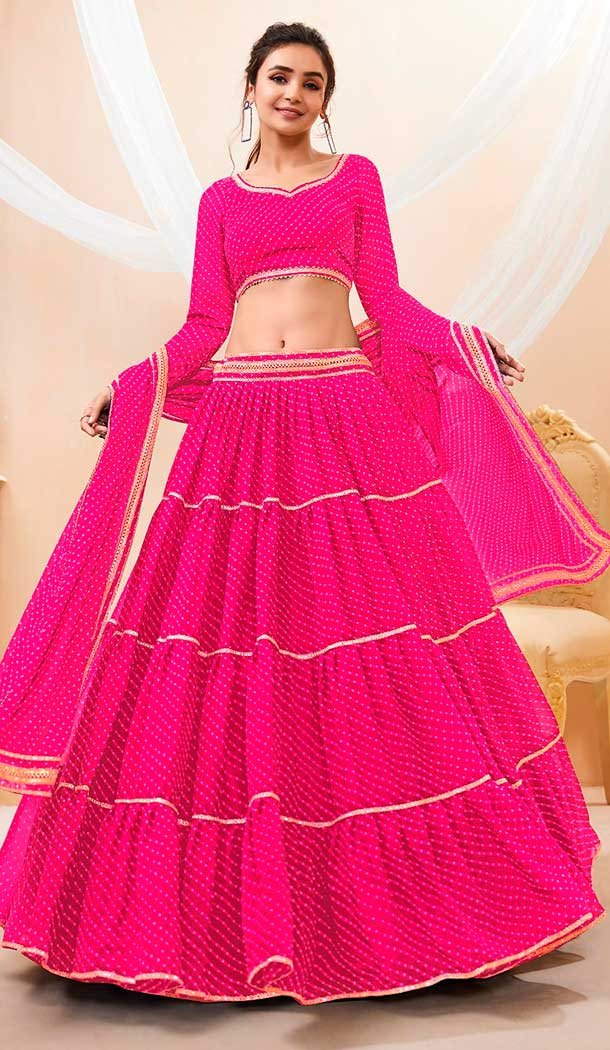 Georgette Laheriya Printed Work Navratri Chaniya Choli in Pink -142857796