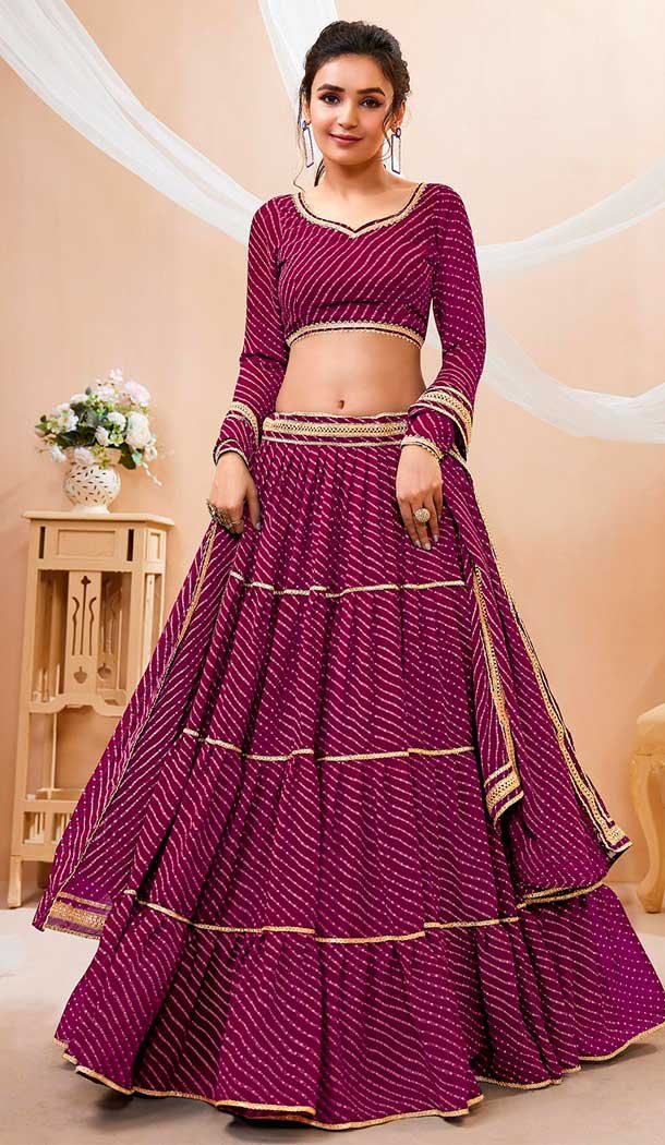 Georgette Laheriya Printed Work Navratri Chaniya Choli in Purple -142857797