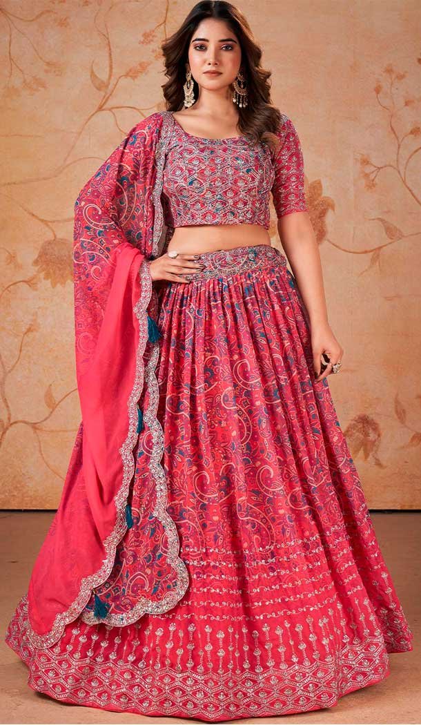 Faux Georgette Embroidery Work Pink Navratri Chaniya Choli -143007883