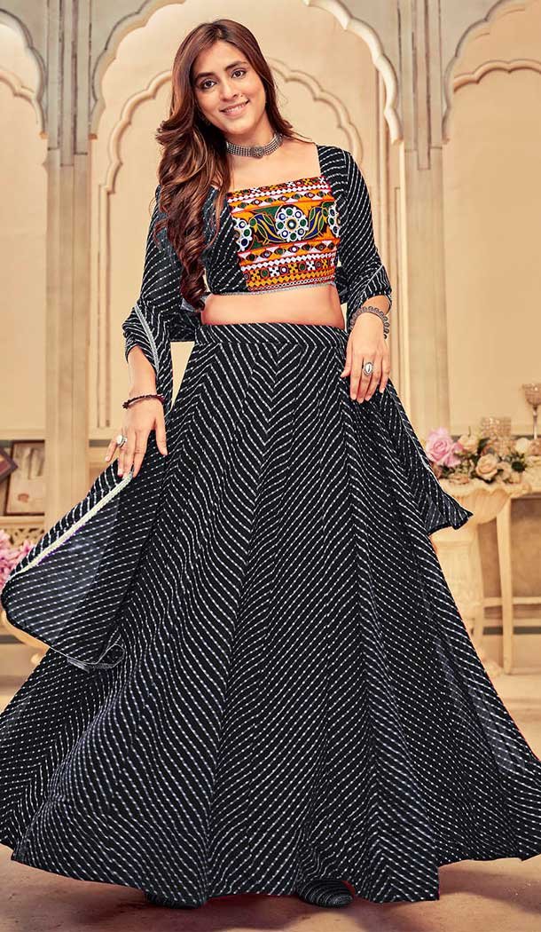 Georgette Embroidery Work Black Navratri Lehenga Choli -143698289