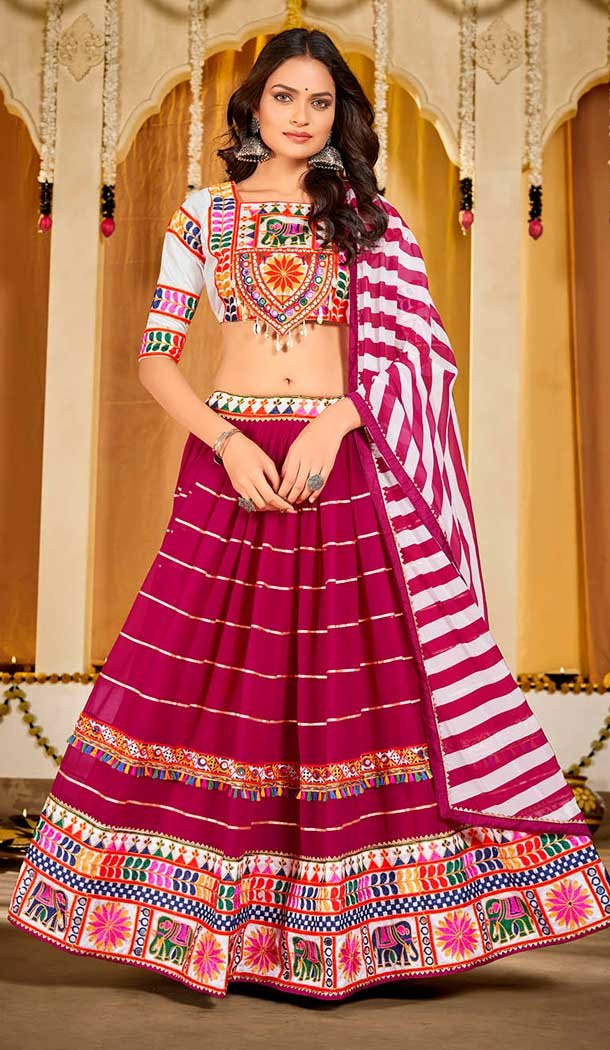 Georgette Embroidery Work Designer Navratri Chaniya Choli in Pink -143708293