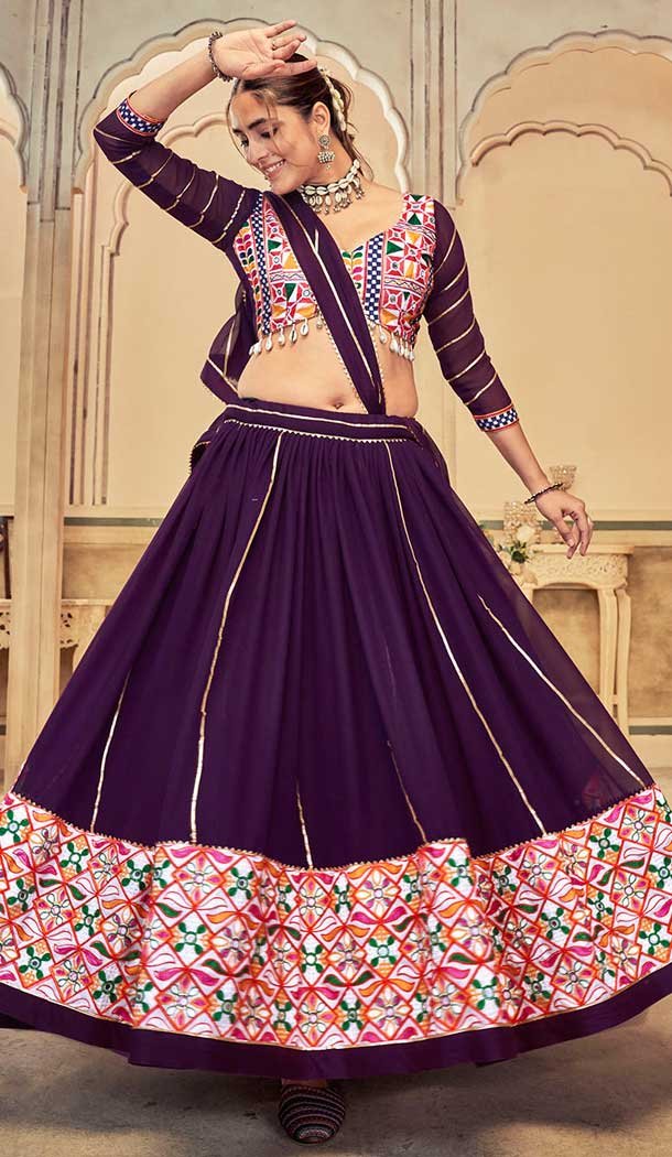 Georgette Embroidery Work Designer Navratri Chaniya Choli in Purple -143708296