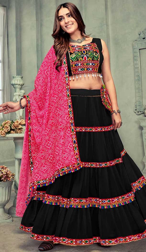 Georgette Embroidery Work Designer Navratri Chaniya Choli in Black -143708297