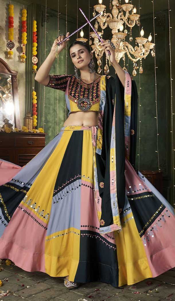 Maslin Cotton Embroidery Designer Navratri Lehenga Choli in Multi Color -144208608